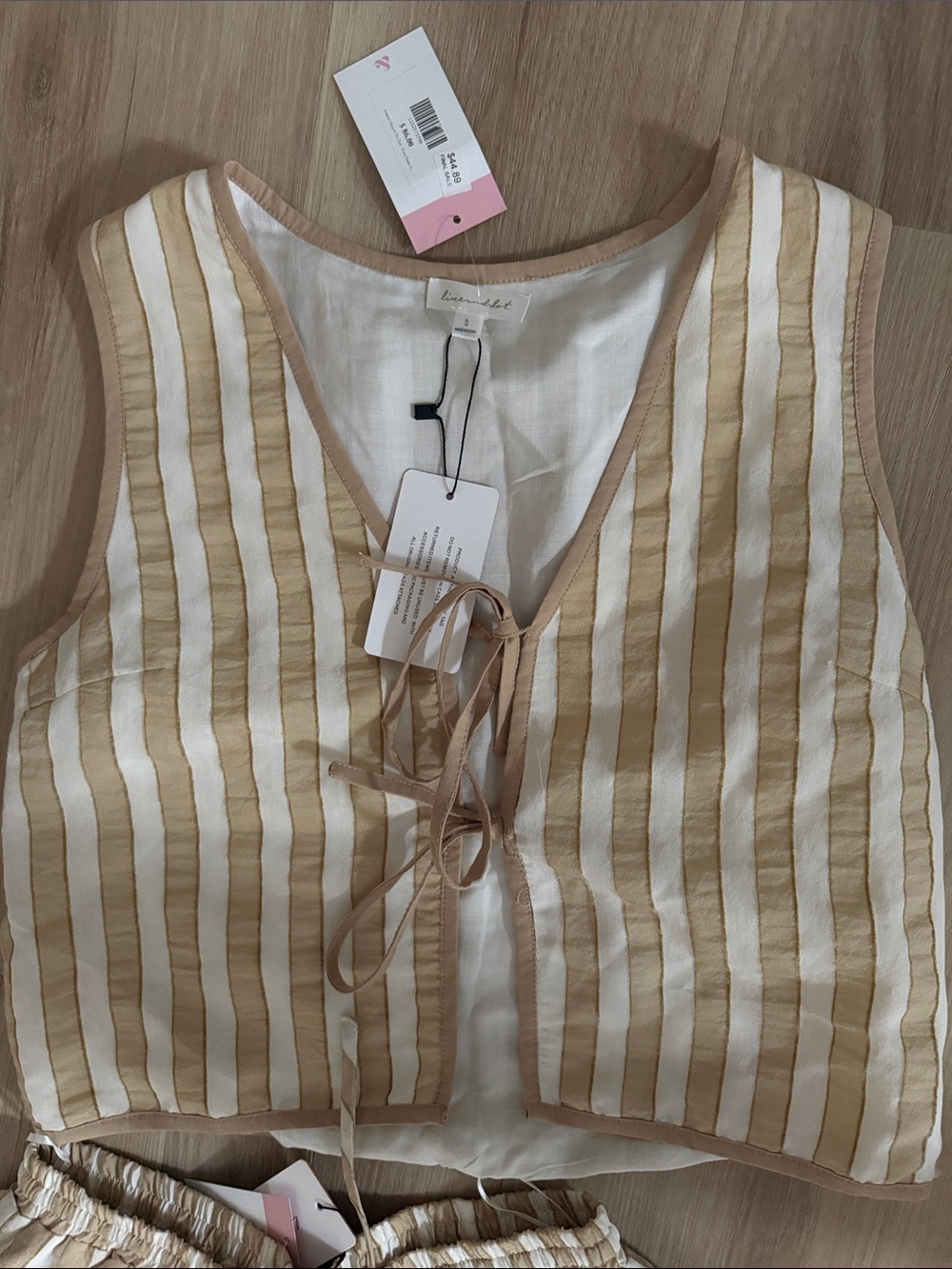 Line & Dot Striped Cream and Tan Wide-Leg Two-Piece Set - Picture 3 of 5